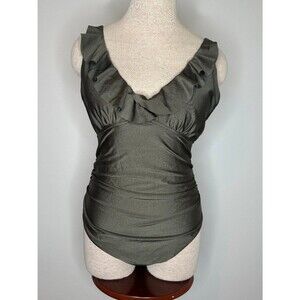 Cupshe Women's Moss Green Ruffle V-Neck Tummy Control One Piece Swimsuit Size XL